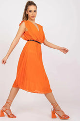 Italy Moda Pleated summer dress for many occasions, with short ruffle sleeves.  Adomoo